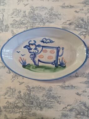 M.A. Hadley Pottery 11.25" Oval Serving Dish Cow Stoneware, Lovely Piece